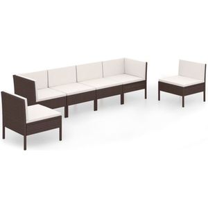 VidaXL Loungeset 6-delig met Kussens Poly Rattan Bruin