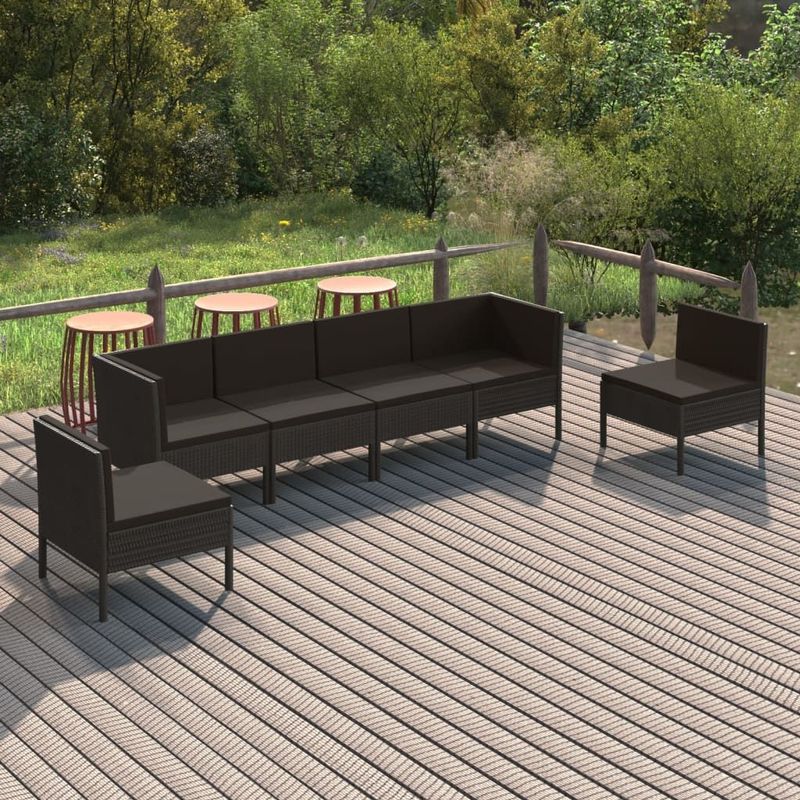 6-tlg. Garten-Lounge-Set mit Auflagen Poly Rattan Schwarz vidaXL