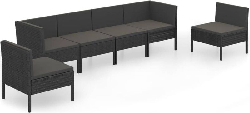 6-tlg. Garten-Lounge-Set mit Auflagen Poly Rattan Schwarz vidaXL