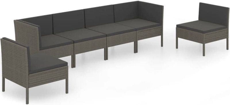 vidaXL 6-tlg. Garten-Lounge-Set mit Auflagen Poly Rattan Grau