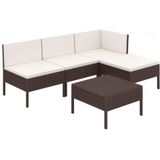 VidaXL 5-delige Loungeset met Kussens - Poly Rattan Bruin