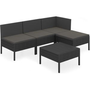 VidaXL 5-delige Loungeset met Kussens - Poly Rattan Zwart