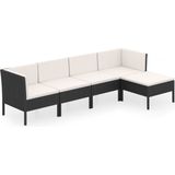 Vidaxl - 5-tlg. Garten-Lounge-Set mit Auflagen Poly Rattan Schwarz