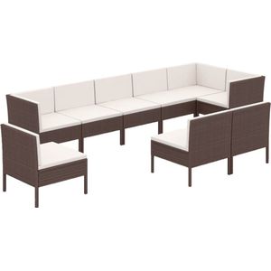 VidaXL 9-delige Loungeset met Kussens - Poly Rattan Bruin