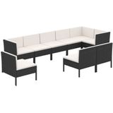 vidaXL 9-delige Loungeset met kussens poly rattan zwart