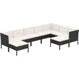 vidaXL 9-delige Loungeset met kussens poly rattan zwart