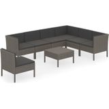 VidaXL 8-delige Loungeset met Kussens - Poly Rattan Grijs