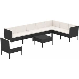 Vidaxl - 9-tlg. Garten-Lounge-Set mit Auflagen Poly Rattan Schwarz