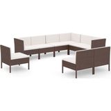 vidaXL 9-delige Loungeset met kussens poly rattan bruin