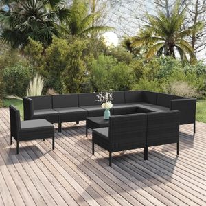 vidaXL - 11-delige - Loungeset - met - kussens - poly - rattan - zwart