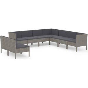 vidaXL 9-tlg. Garten-Lounge-Set mit Auflagen Poly Rattan Grau