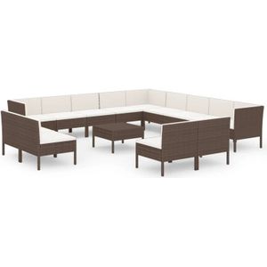 vidaXL 14-delige Loungeset met kussens poly rattan bruin