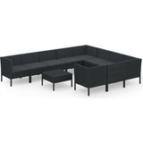 vidaXL 11-delige Loungeset met kussens poly rattan zwart