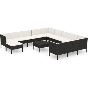 vidaXL 13-delige Loungeset met kussens poly rattan zwart