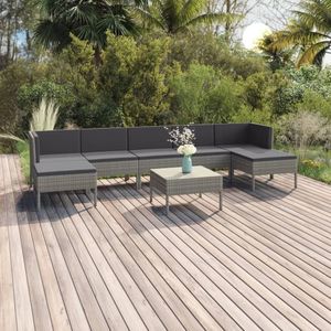 vidaXL - 8-delige - Loungeset - met - kussens - poly - rattan - grijs