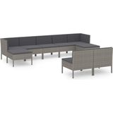 VidaXL 9-delige Loungeset met Kussens - Poly Rattan Grijs