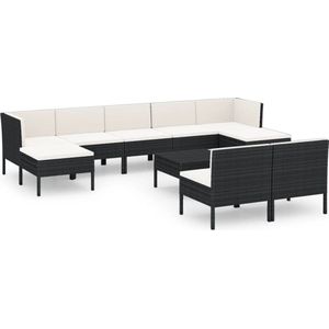 VidaXL 10-delige Loungeset met Kussens - Poly Rattan Zwart