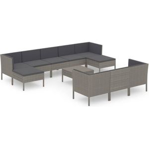 VidaXL 11-delige Loungeset met Kussens - Poly Rattan Grijs