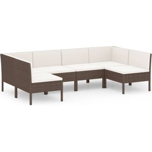 VidaXL Loungeset 6-delig met Kussens - Poly Rattan Bruin