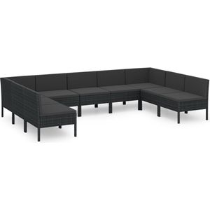 VidaXL 9-delige Loungeset met Kussens - Poly Rattan Zwart