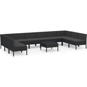 vidaXL 11-delige Loungeset met kussens poly rattan zwart