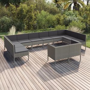 Vidaxl - 12-tlg. Garten-Lounge-Set mit Auflagen Poly Rattan Grau