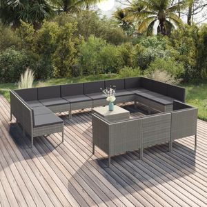 vidaXL - 14-delige - Loungeset - met - kussens - poly - rattan - grijs