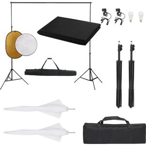 vidaXL - Fotostudioset - met - verlichtingsset, - achtergrond - en - reflector
