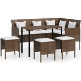 VidaXL Loungeset 5-delig met Kussens L-vormig Poly Rattan Bruin