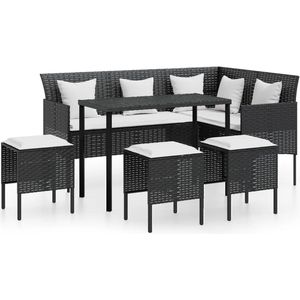 vidaXL - 5-delige - Loungeset - met - kussens - L-vormig - poly - rattan - zwart