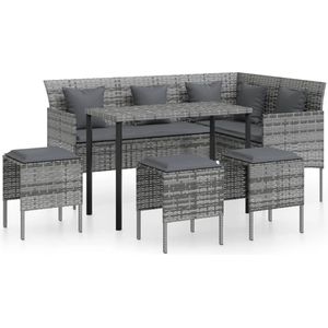 VidaXL 5-delige Loungeset met Kussens L-vormig Poly Rattan Grijs