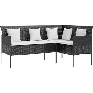 vidaXL Loungebank met kussens L-vormig poly rattan zwart