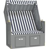 Strandstoel met Luifel Poly Rattan en Massief Hout Blauw en Wit