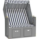 Strandstoel met Luifel Poly Rattan en Massief Hout Blauw en Wit