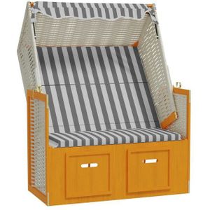 vidaXL - Strandstoel - met - luifel - poly - rattan - en - massief - hout - wit - en - grijs