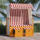 VidaXL Strandstoel met Luifel Poly Rattan en Massief Hout - Rood en Wit