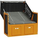 vidaXL Strandstoel met luifel poly rattan en hout zwart en grijs