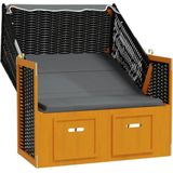 VidaXL Strandstoel met Luifel Poly Rattan en Hout - Zwart/Antraciet