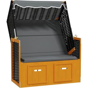 VidaXL Strandstoel met Luifel Poly Rattan en Hout - Zwart/Antraciet