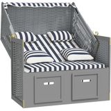 VidaXL Strandstoel met Kussens - Poly Rattan en Hout - Blauw en Wit