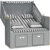 VidaXL Strandstoel met Kussens - Poly Rattan en Massief Hout - Grijs Wit