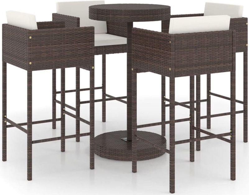 5-tlg. Gartenbar-Set mit Kissen Poly Rattan Braun vidaXL