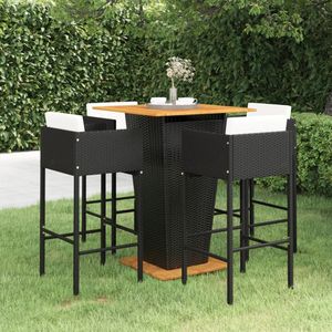 vidaXL 5-tlg. Gartenbar-Set mit Kissen Poly Rattan Schwarz