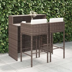 3-tlg. Gartenbar-Set mit Kissen Poly Rattan Braun Vidaxl