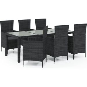 Vidaxl - 7-tlg. Garten-Essgruppe mit Auflagen Poly Rattan Schwarz