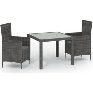 VidaXL Tuinset 3-delig met Kussens - Poly Rattan Grijs