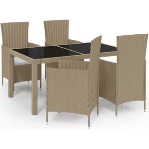 VidaXL 5-delige Tuinset met Kussens - Poly Rattan Beige