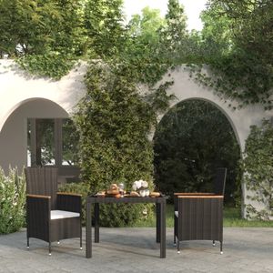 vidaXL 3-delige Tuinset met kussens poly rattan zwart