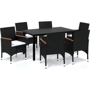 vidaXL - 7-delige - Tuinset - met - kussens - poly - rattan - zwart