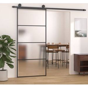 vidaXL Schiebetür ESG-Glas und Aluminium mattiert 90x205 cm Schwarz